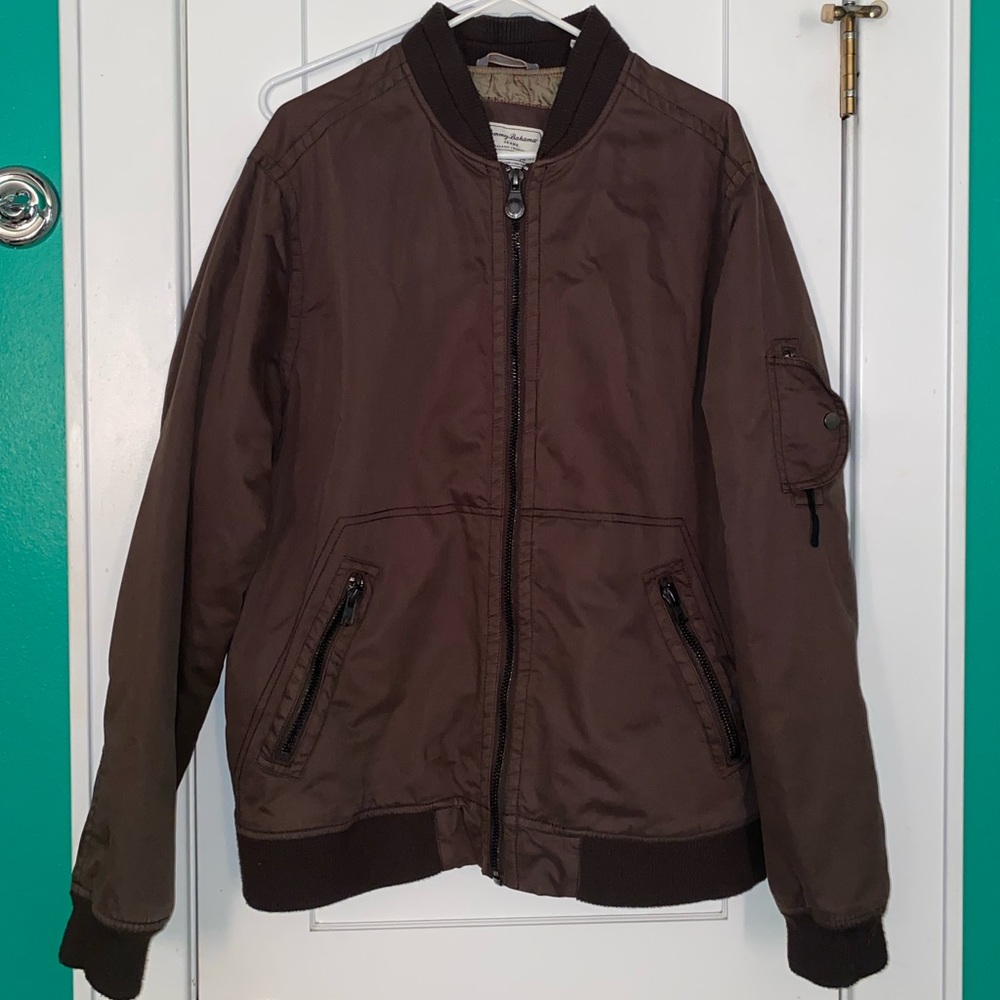 Tommy Bahama olive green bomber jacket
